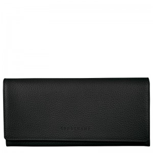 Black Women's Longchamp Le Foulonné Continental Wallets | CEFMS-6321