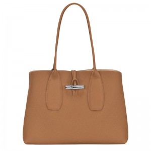 Natural Brown Women's Longchamp Roseau L Tote Bag | NJQMC-8645