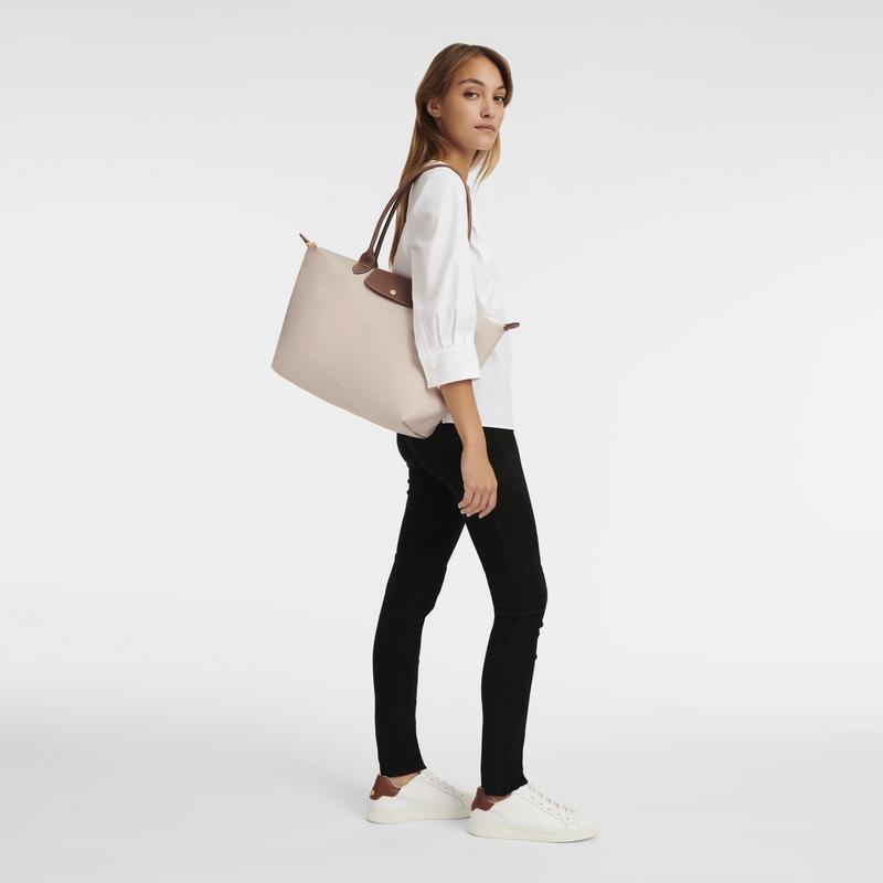 Paper White Women's Longchamp Le Pliage Original L Tote Bag | DPBVU-1380