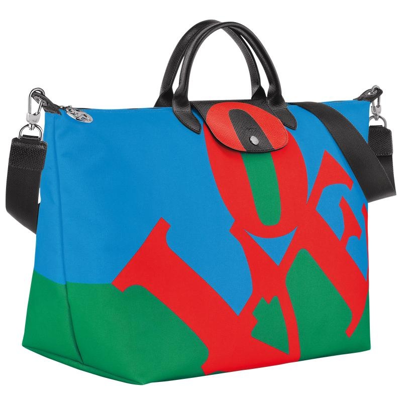 Red/Navy Men's Longchamp x Robert Indiana Travel Bags | BCNTA-2806