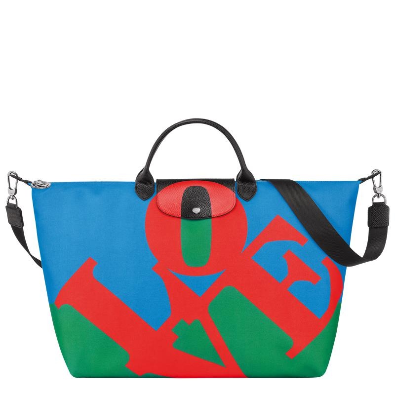 Red/Navy Men\'s Longchamp x Robert Indiana Travel Bags | BCNTA-2806